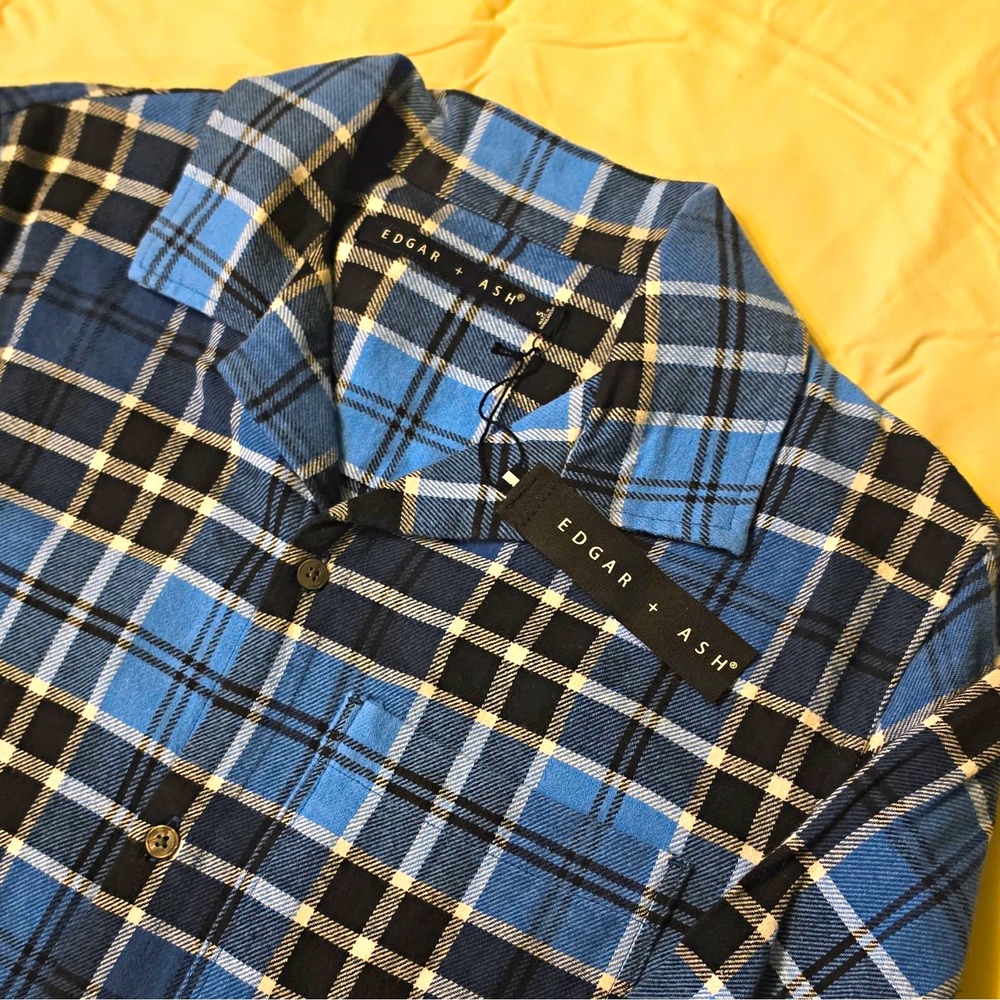 Edgar + Ash Men's Plaid Flannel Long Sleeve Button-Up Shirt Pockets S Blue #20